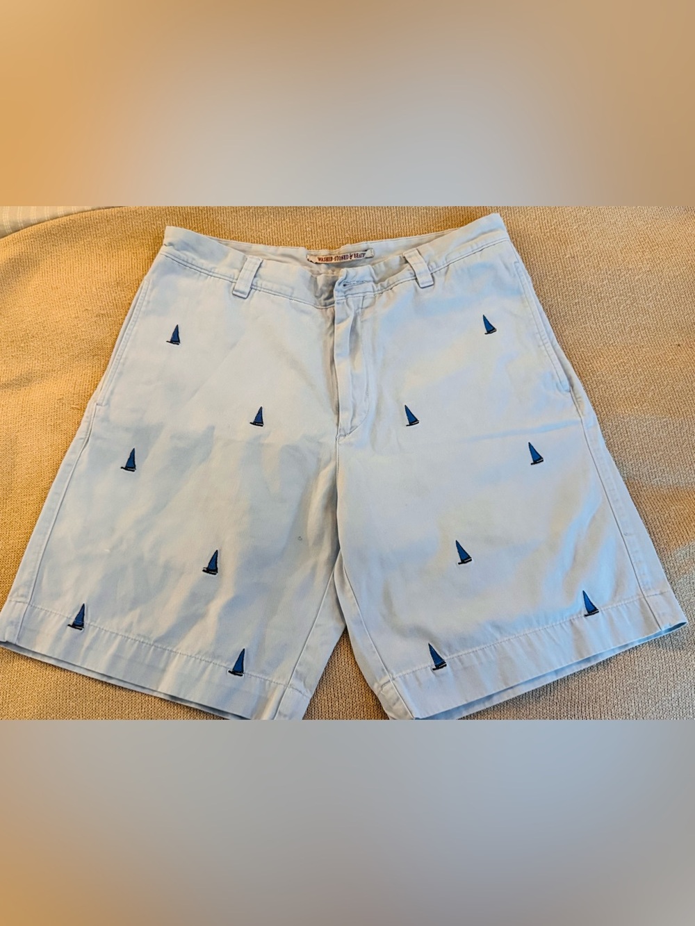 BERLE - Vintage Light Blue Embroidered Sailboat Shorts